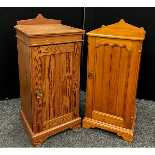 138 - An early 20th century Pitch pine bedside cabinet, 85.5cm high x 39cm wide x 35cm deep;  another simi... 