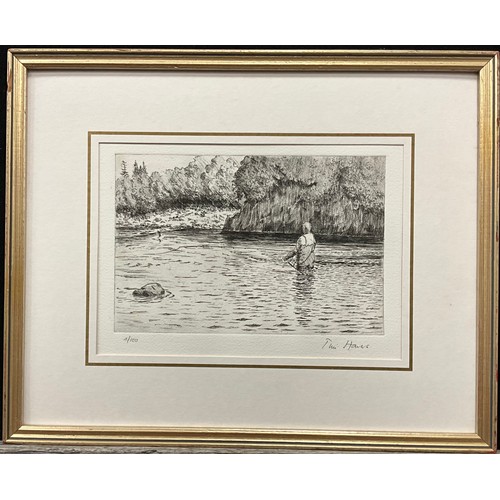 143 - Tim Havers, Fishing the Tay, signed, dry point engraving, limited edition number 4/100;  Pat Auld, a... 