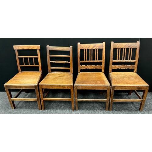 152 - A pair of George III elm and fruitwood chairs, and another two similar 19th century chairs, (4).