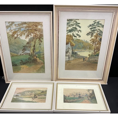 156 - F Walters, 19th/20th century, a pair, Tintern Abbey & Kenilworth Ruins, signed, watercolours, 14.5cm... 