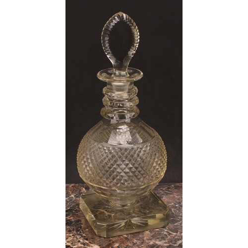 83 - A pair of large post-Regency hobnail-cut glass mallet shaped decanters, probably Irish, each with te... 