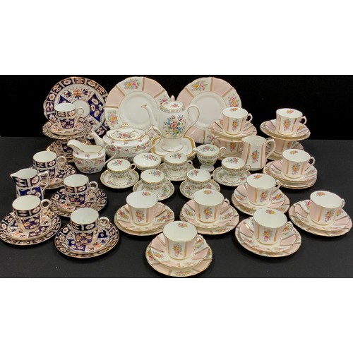 169 - A Foley china Ming Rose pattern coffee set for five; Old Royal floral tea set, for twelve, Hamersley... 