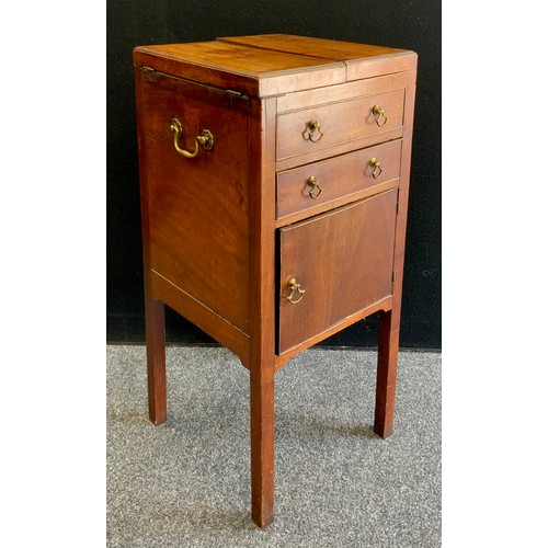 186 - A George III mahogany wash-stand of small proportions, brass swan-neck handles to the sides, single ... 