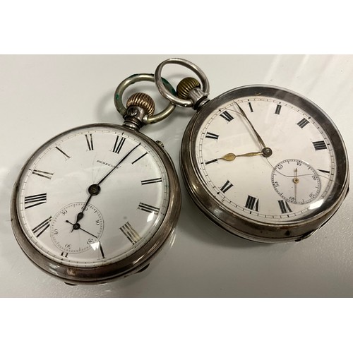 267 - An Omega silver cased open face pocket watch, white enamel dial, bold Roman numerals, subsidiary sec... 