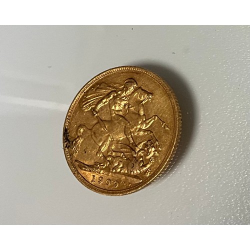 288 - An Edward VII gold sovereign, 1909, London Mint, 8.g