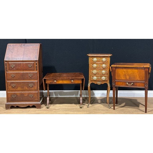 606 - A George II style bureau, 101cm high, 54cm wide, 43cm deep; a Regency style yew veneer occasional ta... 