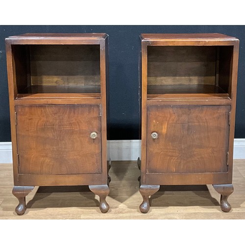 635 - A pair of Art Deco period walnut bedside cabinets, c.1940