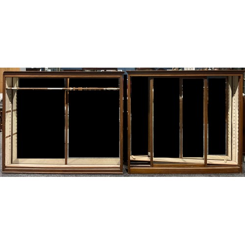 643 - An early 20th century oak and pine shop display cabinet, mirrored back, 157cm x 189.5cm, another sim... 