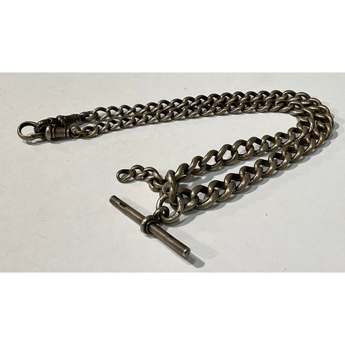 563 - A silver graduated link double Albert chain, 38cm long