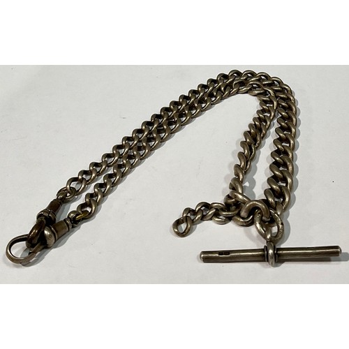 563 - A silver graduated link double Albert chain, 38cm long