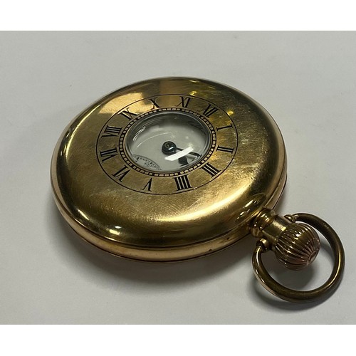 591 - A gold plated Waltham half hunter pocket watch, white enamel dial, Roman numerals, subsidiary second... 