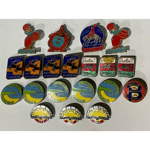 595 - A collection of 1960's Butlins enamel pin badges, including Beavers Club, Minehead, Barry Island, et... 