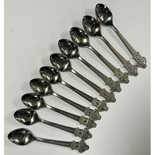 596 - A set of ten stainless steel Bucherer of Switzerland Rolex Interlaken teaspoons, 11cm