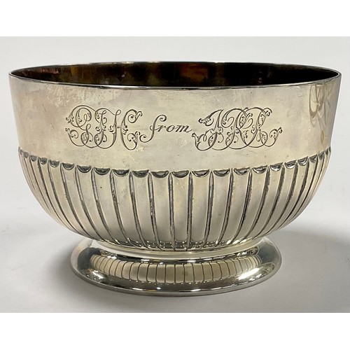 598 - A Victorian silver sugar bowl, stop fluted, monogrammed, 7cm high, Walter & John Barnard, London 188... 