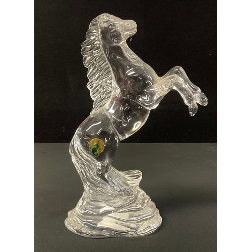 671 - A Waterford clear glass model of a rearing horse, 24cm, engraved mark. paper label