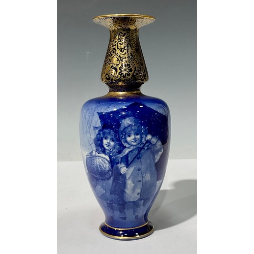 688 - A Royal Doulton Blue Children series ovoid vase, decorated with two girls under an umbrella, 20cm hi... 