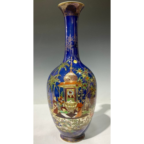 689 - A Carlton Ware Persian pattern lustre ovoid vase, decorated in polychrome with courtyard scene on bl... 