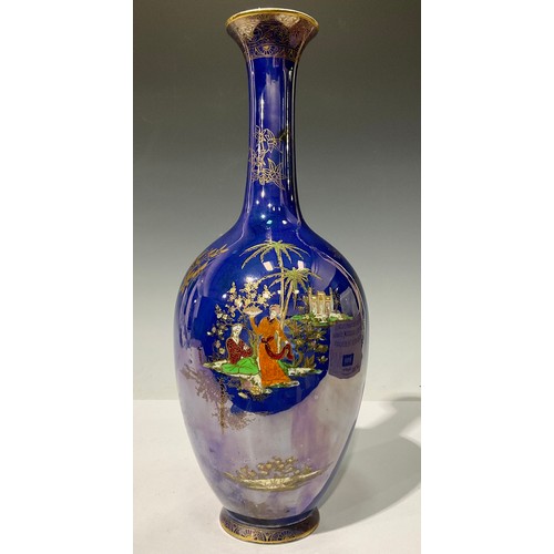 689 - A Carlton Ware Persian pattern lustre ovoid vase, decorated in polychrome with courtyard scene on bl... 