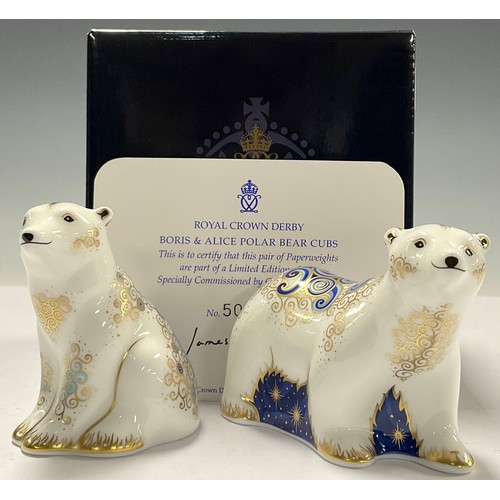 21 - A pair of Royal Crown Derby paperweights, Polar Bear Cubs Alice and Boris, designed by Jane James fo... 