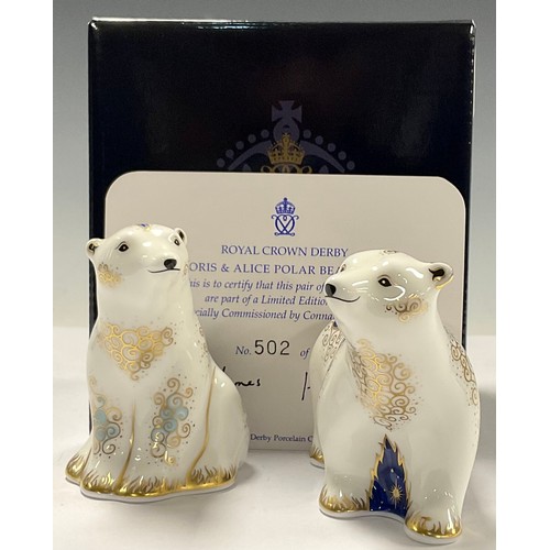 21 - A pair of Royal Crown Derby paperweights, Polar Bear Cubs Alice and Boris, designed by Jane James fo... 