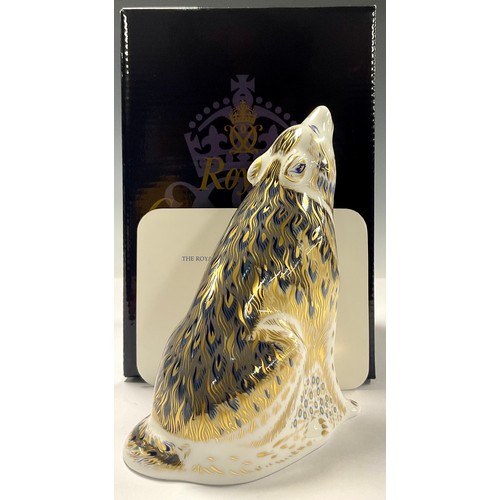 37 - A Royal Crown Derby paperweight, Wolf, limited edition 1,202/2,500, facsimile signed by designer Tie... 