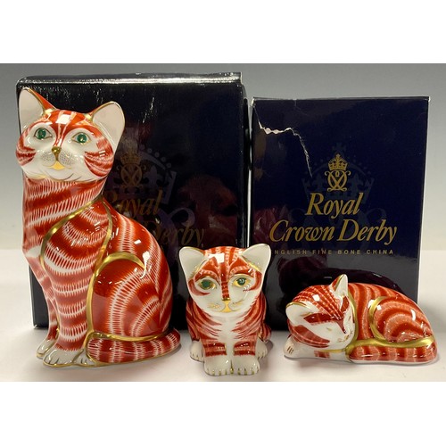 79 - A Royal Crown Derby paperweight, Ginger Tom Cat, gold stopper, seconds quality, boxed; others, Ginge... 