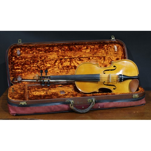 705 - A viola, by Franz Kirschnek, West Germany, the two-piece back 40.5cm excluding button, ebony tuning ... 