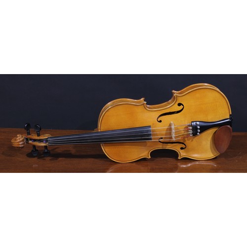 705 - A viola, by Franz Kirschnek, West Germany, the two-piece back 40.5cm excluding button, ebony tuning ... 