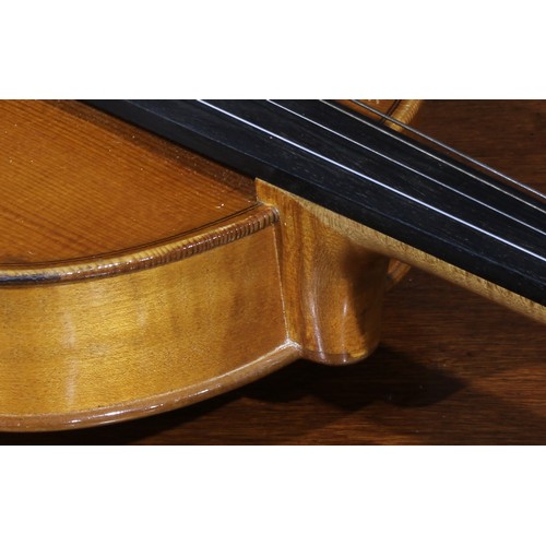 705 - A viola, by Franz Kirschnek, West Germany, the two-piece back 40.5cm excluding button, ebony tuning ... 