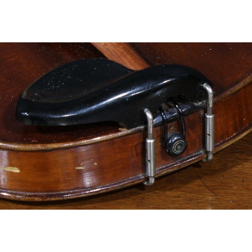 708 - Musical Instruments - a violin, the two-piece back 35.5cm excluding button, ebonised tuning pegs, ou... 