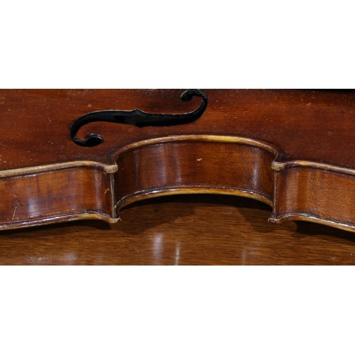 708 - Musical Instruments - a violin, the two-piece back 35.5cm excluding button, ebonised tuning pegs, ou... 