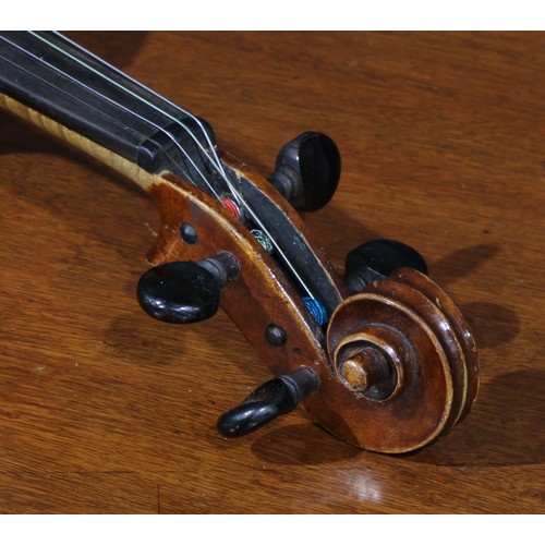 708 - Musical Instruments - a violin, the two-piece back 35.5cm excluding button, ebonised tuning pegs, ou... 