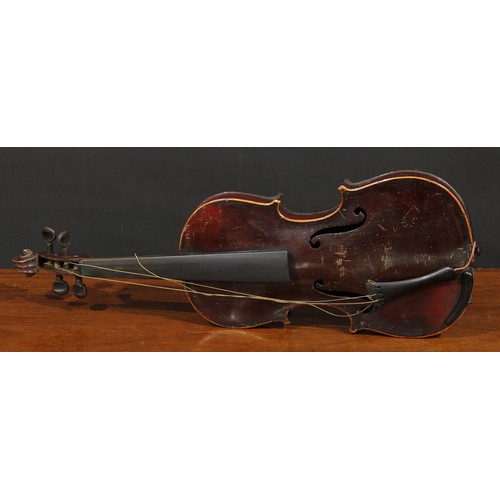 710 - Musical Instruments - a violin, the one-piece back 36cm excluding button, ebonised tuning pegs, 59cm... 