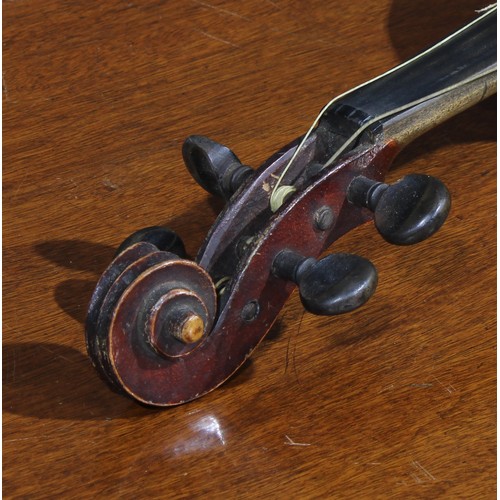 710 - Musical Instruments - a violin, the one-piece back 36cm excluding button, ebonised tuning pegs, 59cm... 