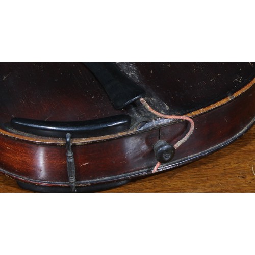 710 - Musical Instruments - a violin, the one-piece back 36cm excluding button, ebonised tuning pegs, 59cm... 