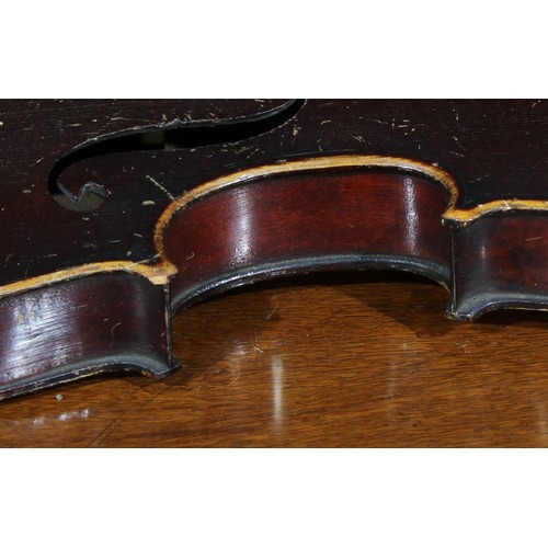 710 - Musical Instruments - a violin, the one-piece back 36cm excluding button, ebonised tuning pegs, 59cm... 