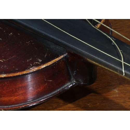 710 - Musical Instruments - a violin, the one-piece back 36cm excluding button, ebonised tuning pegs, 59cm... 