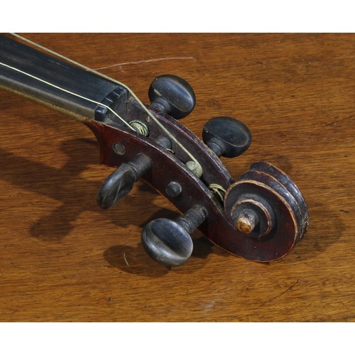 710 - Musical Instruments - a violin, the one-piece back 36cm excluding button, ebonised tuning pegs, 59cm... 