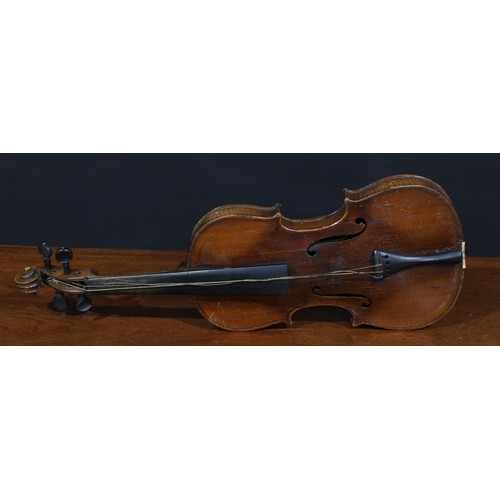 711 - Musical Instruments - a violin, the two-piece back 35.5cm excluding button, ebonised tuning pegs, ou... 