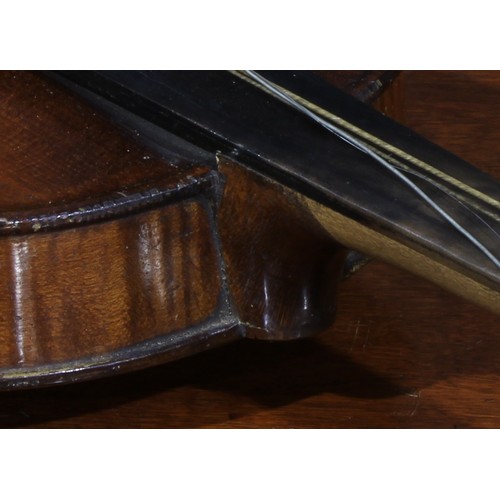 711 - Musical Instruments - a violin, the two-piece back 35.5cm excluding button, ebonised tuning pegs, ou... 