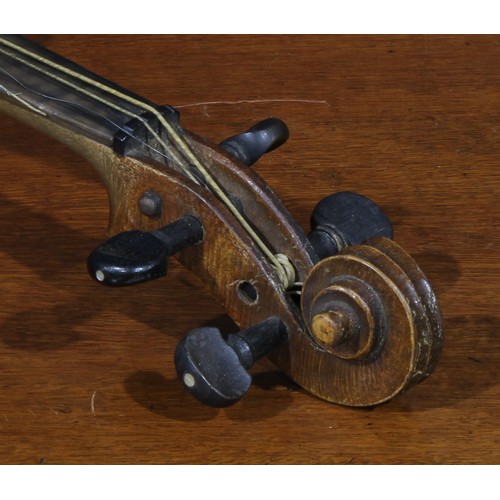 711 - Musical Instruments - a violin, the two-piece back 35.5cm excluding button, ebonised tuning pegs, ou... 