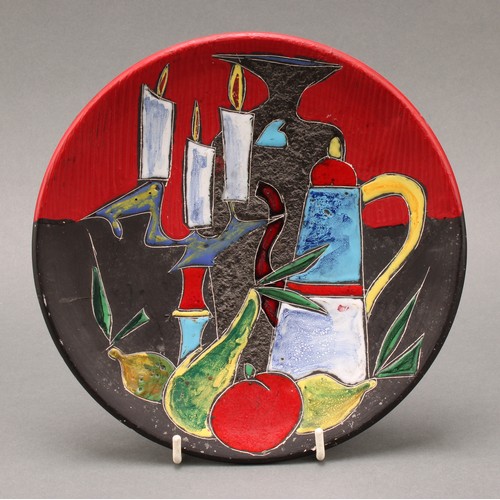 43 - Studio Pottery - a 20th century Italian Expressionist earthenware plate, in the style of Marcello Fa... 