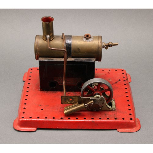 81 - Toys & Juvenalia (Locomotives) - a Mamod tinplate stationary live steam engine, cylindrical engine w... 