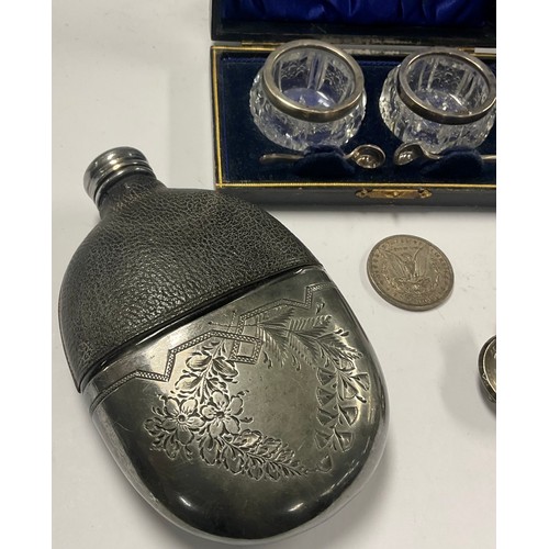 760 - Silver and Silver Plate - a pair of Edwardian silver rimmed cut glass salts, Chester 1905 with a pai... 