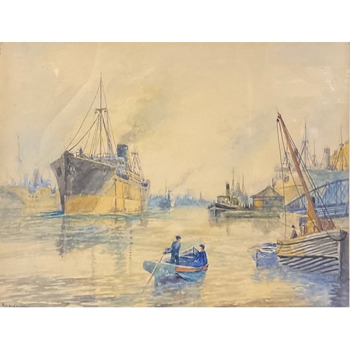 774 - R W Underwood   
Busy Harbour Scene,
signed, watercolour, 23cm x 30cm