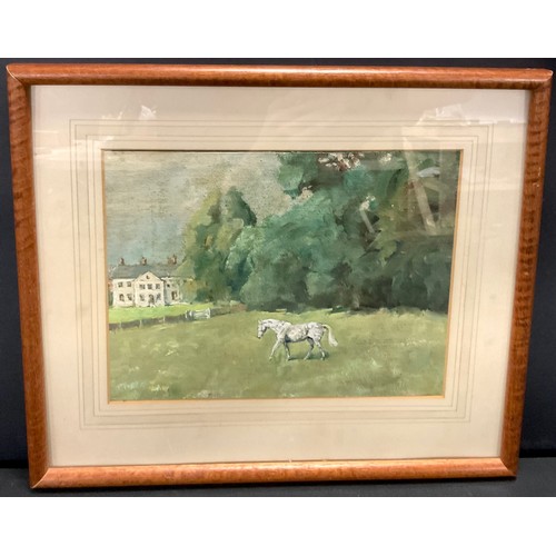 779 - English School (20th Century)
White Horse, Stately Home Paddock 
oil, 19cm x 25cm