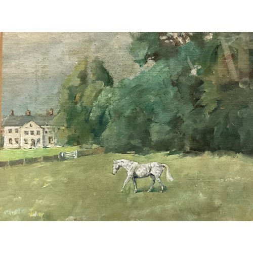 779 - English School (20th Century)
White Horse, Stately Home Paddock 
oil, 19cm x 25cm