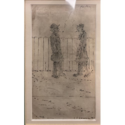 782 - After LS Lowry  
Two Figures Smoking a Pipe 
pen and ink, 16cm x 9cm