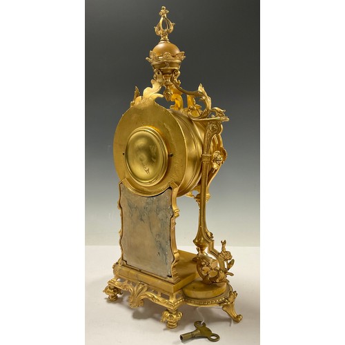 59 - A Louis XVI revival gilt metal mantle clock, crown finial above an enamel dial with Roman numerals a... 