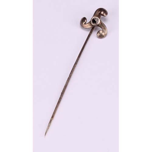 565A - Stick Pins - a silver horseshoe stick pin; a silver and turquoise stick pin in the form of a fruit; ... 